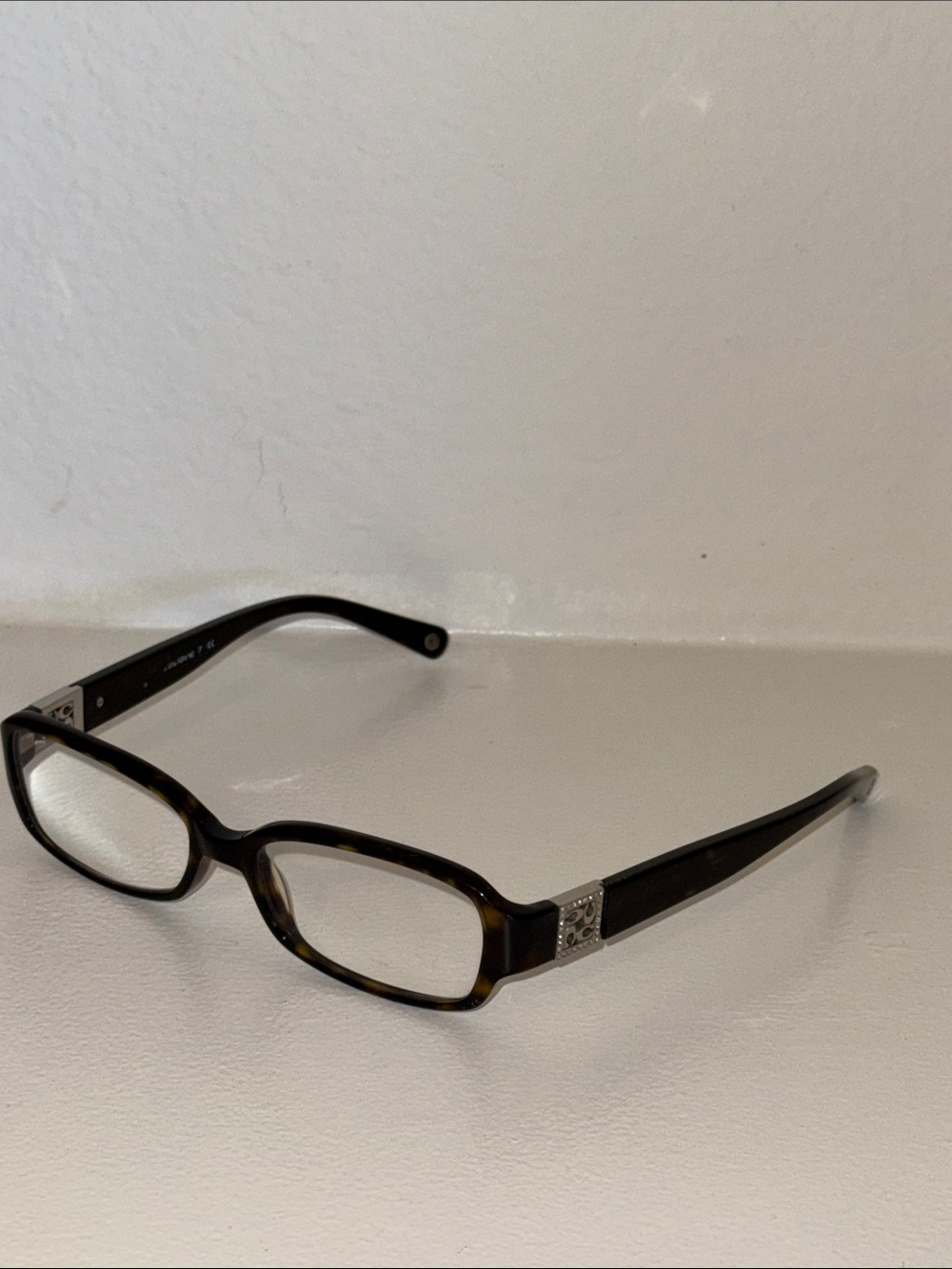 Coach Women's Tortoiseshell Rectangle with Decorative Temple Accents